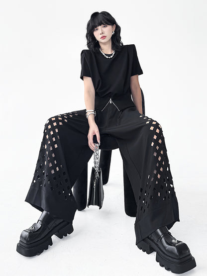 Punched wide pants 