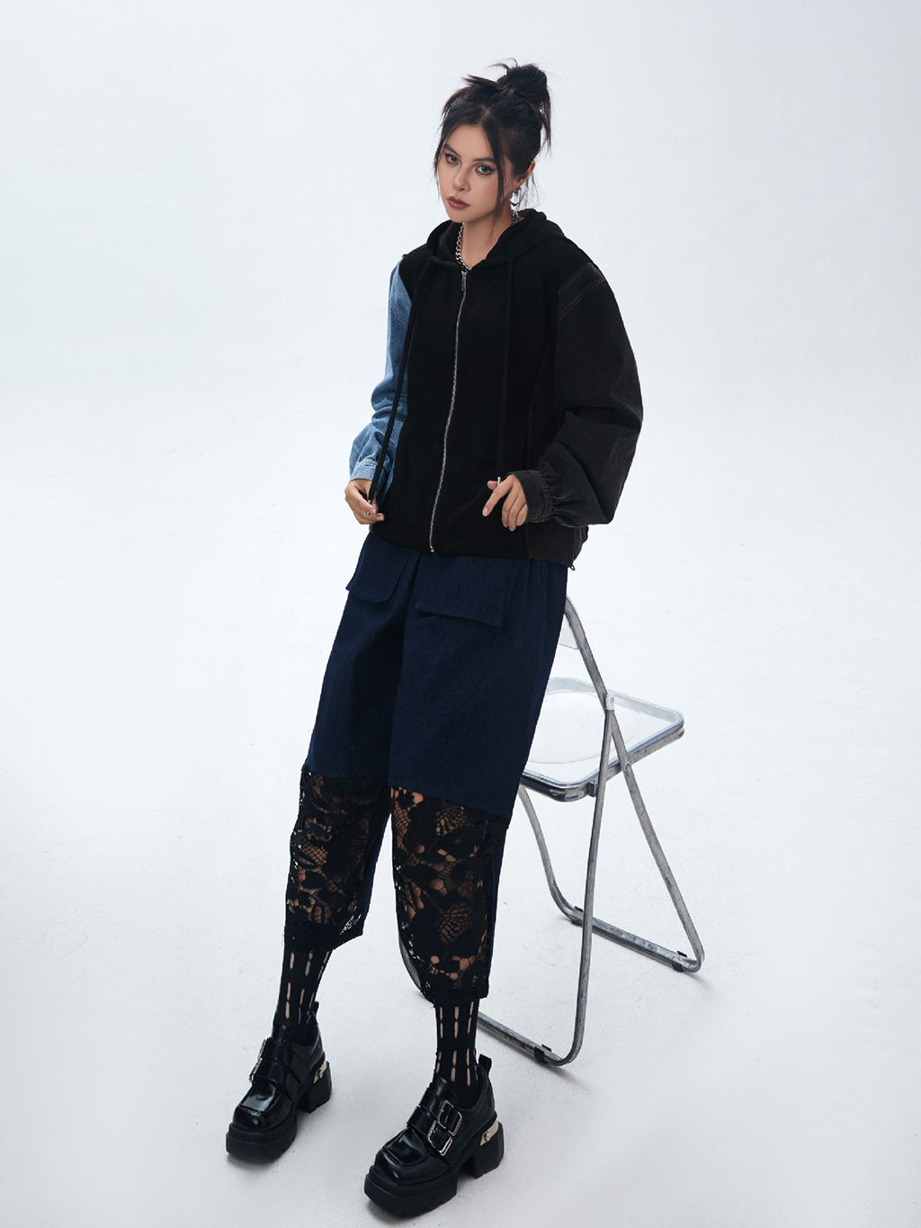 Washed Denim Docking Hoodie 
