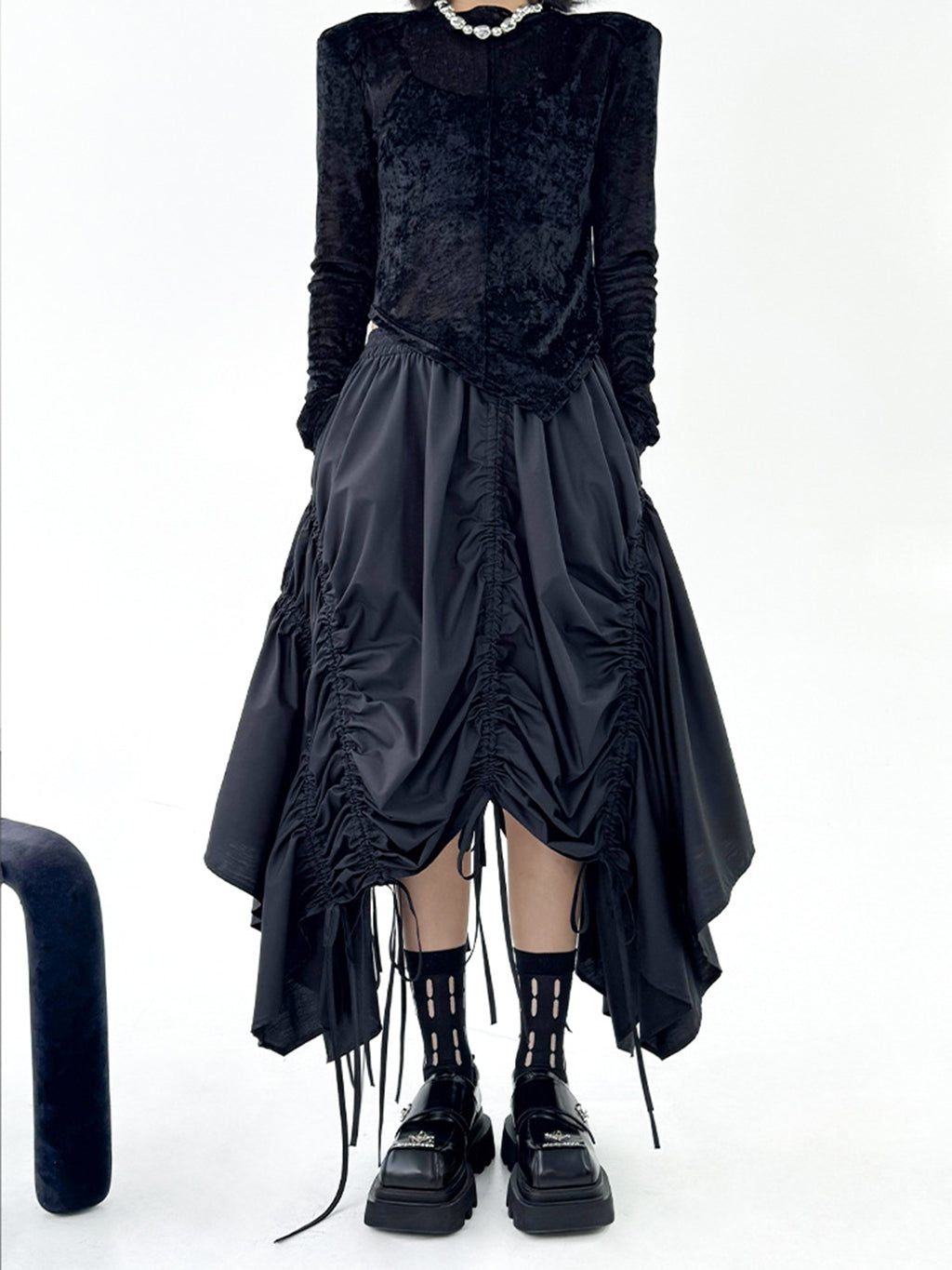 Drawstring draped skirt