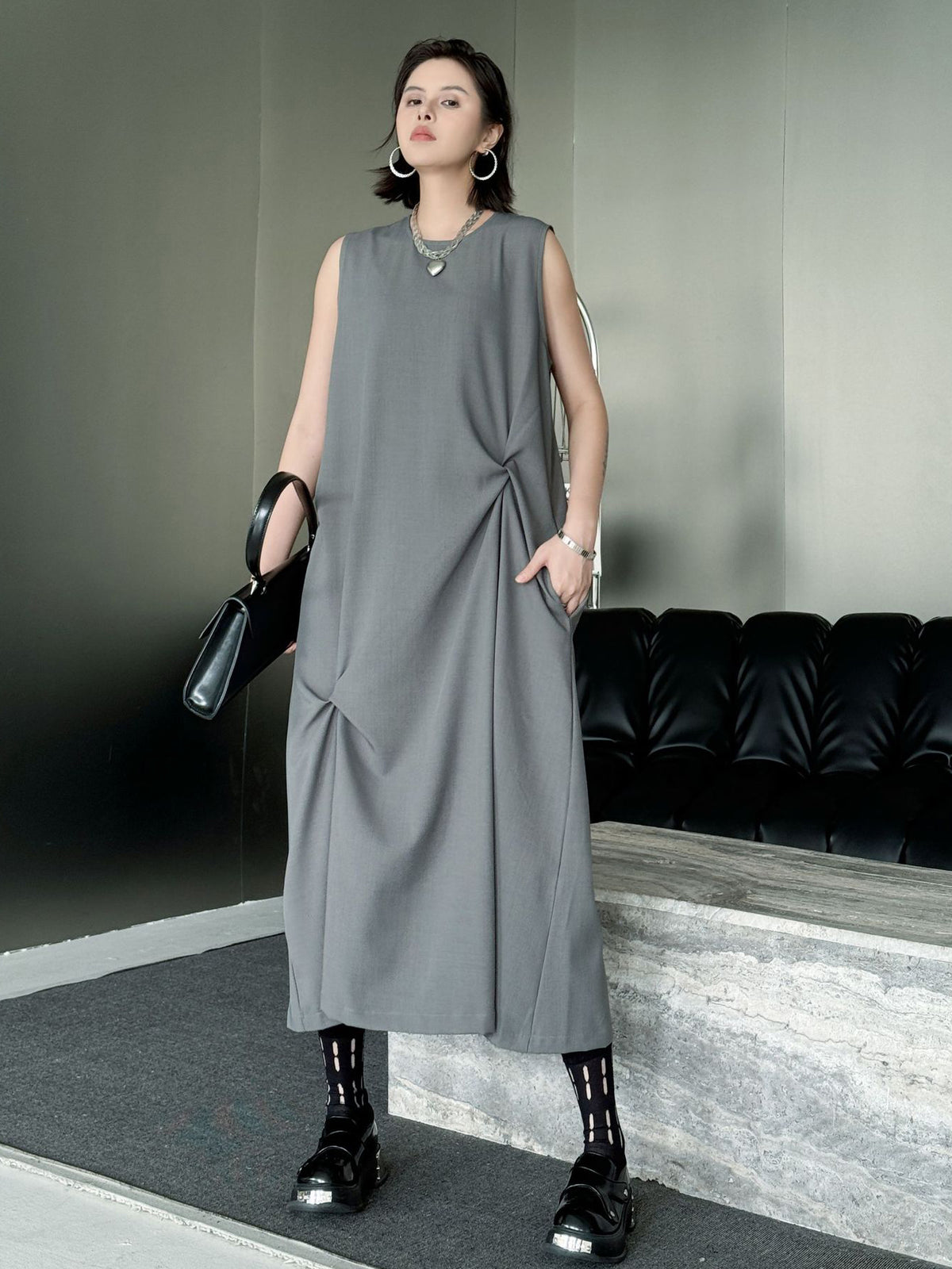 Draped sleeveless dress 