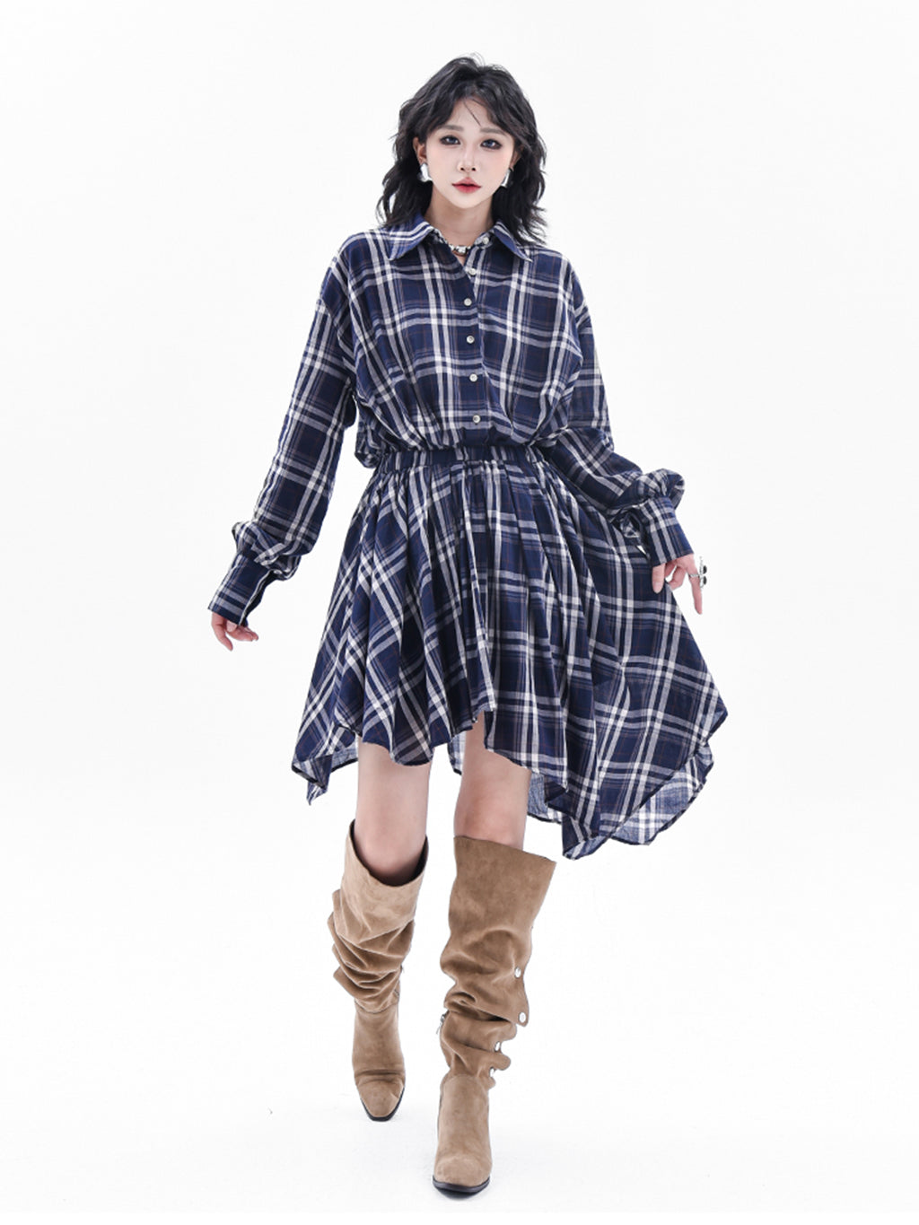チェックシャツヘムドレス