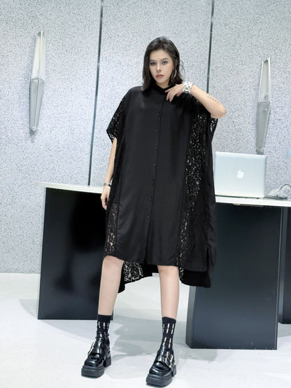 Lace slit shirt dress 