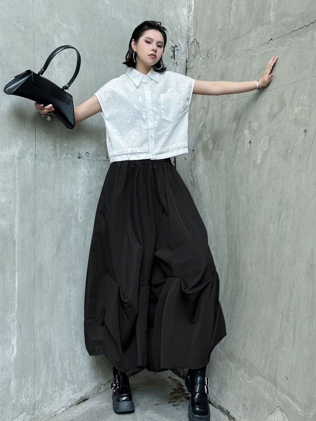 Gathered design wide pants 