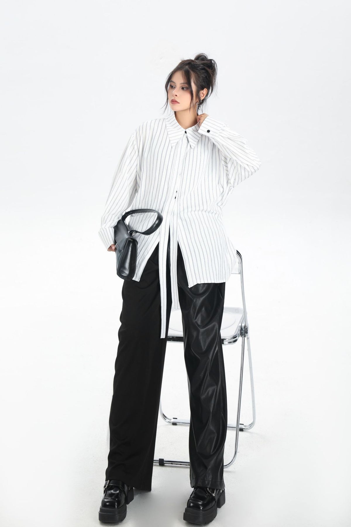 Scarf tie blouse and denim pants series 