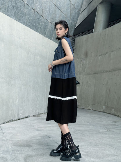 Scarf tie blouse and denim pants series 