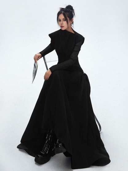 High neck long flared dress 