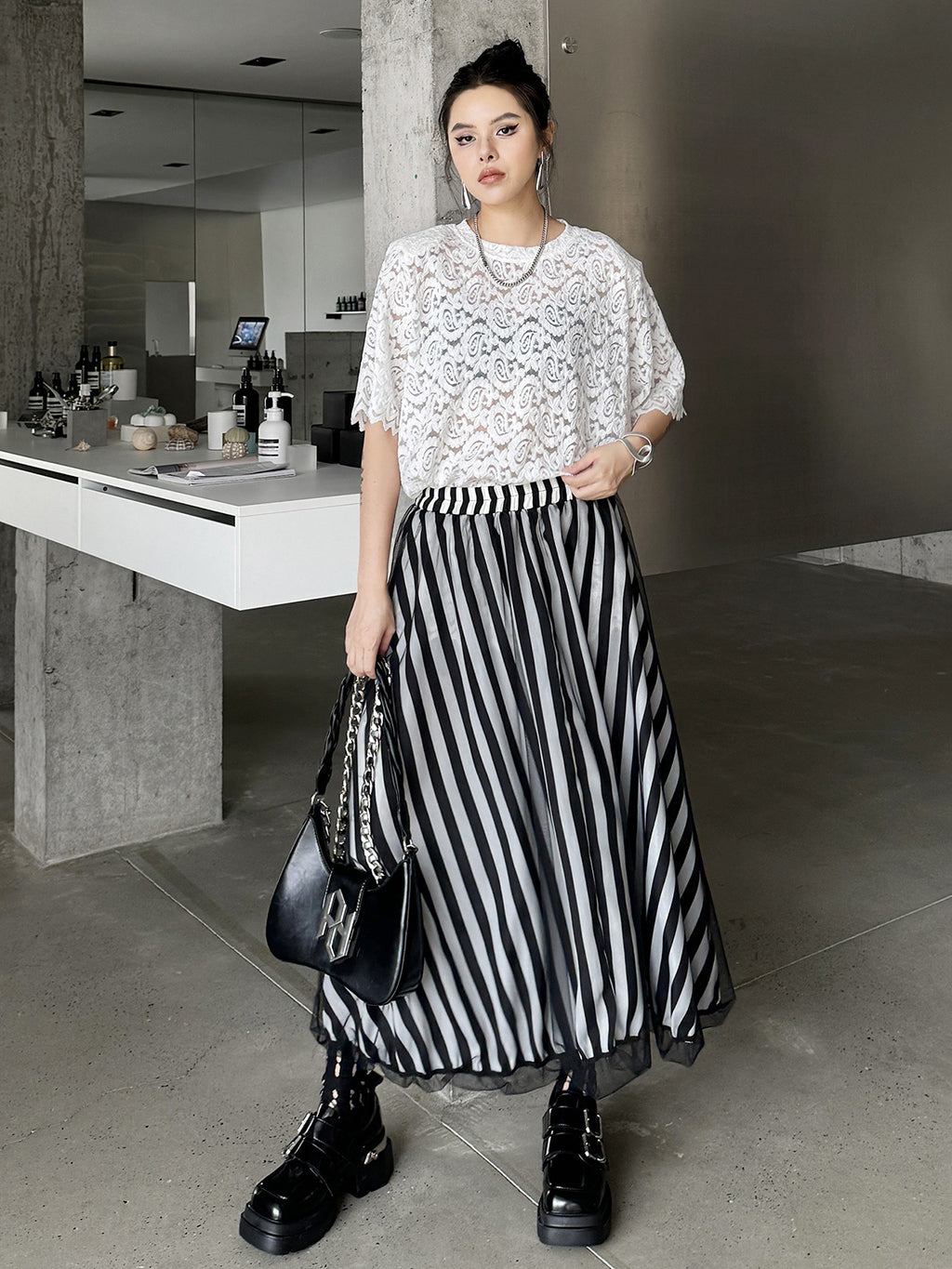 Scarf tie blouse and denim pants series 