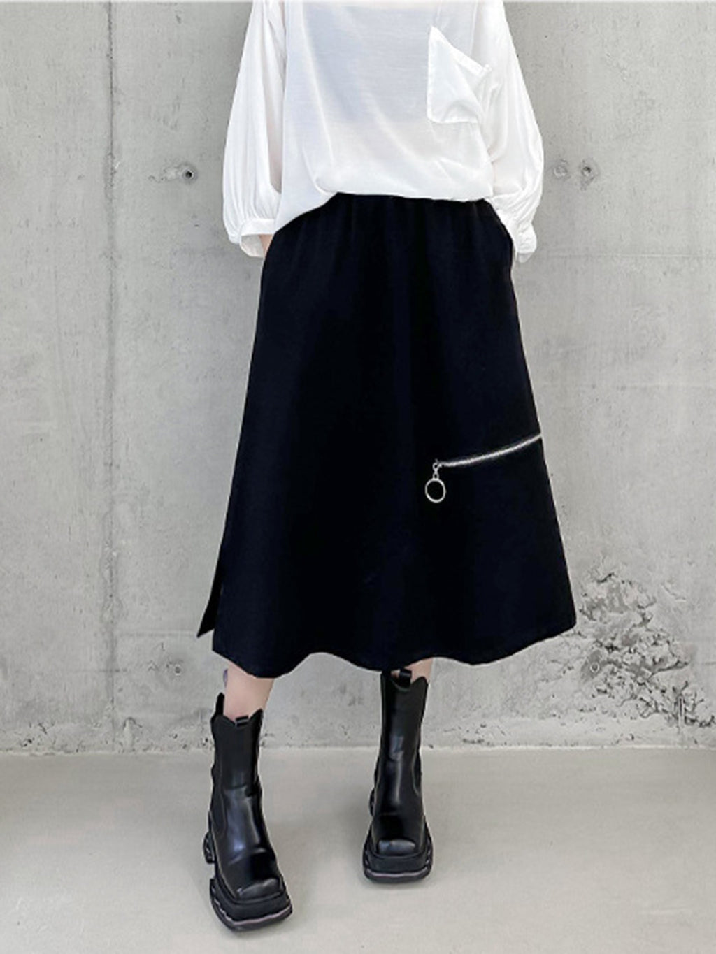 Zip accent midi skirt