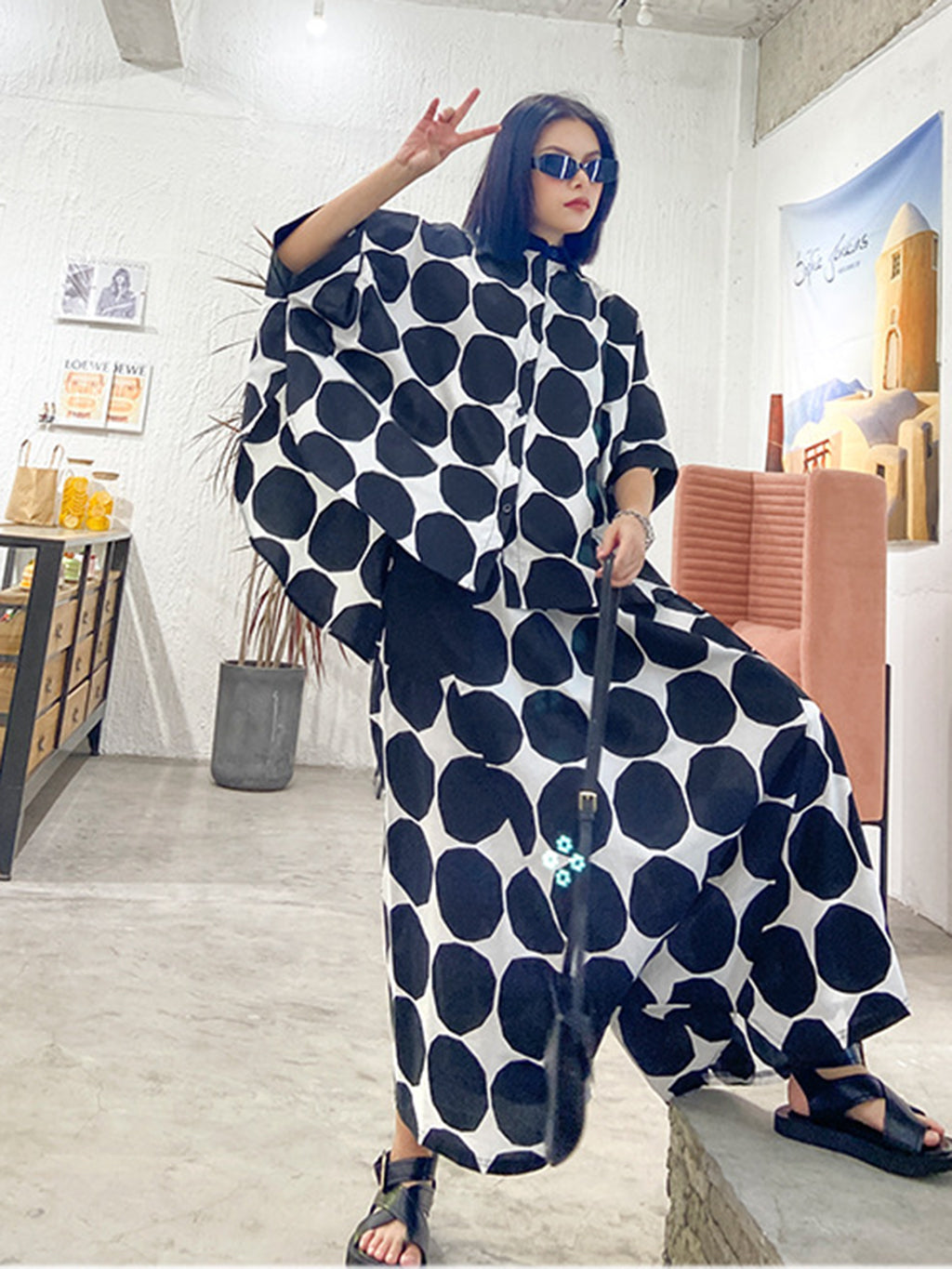 Dot block shirt and pants 