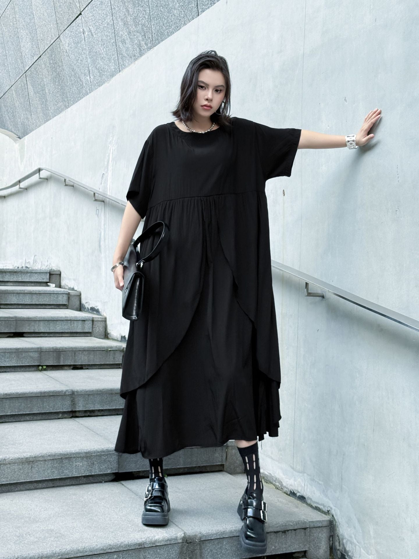 Front layered draped dress 