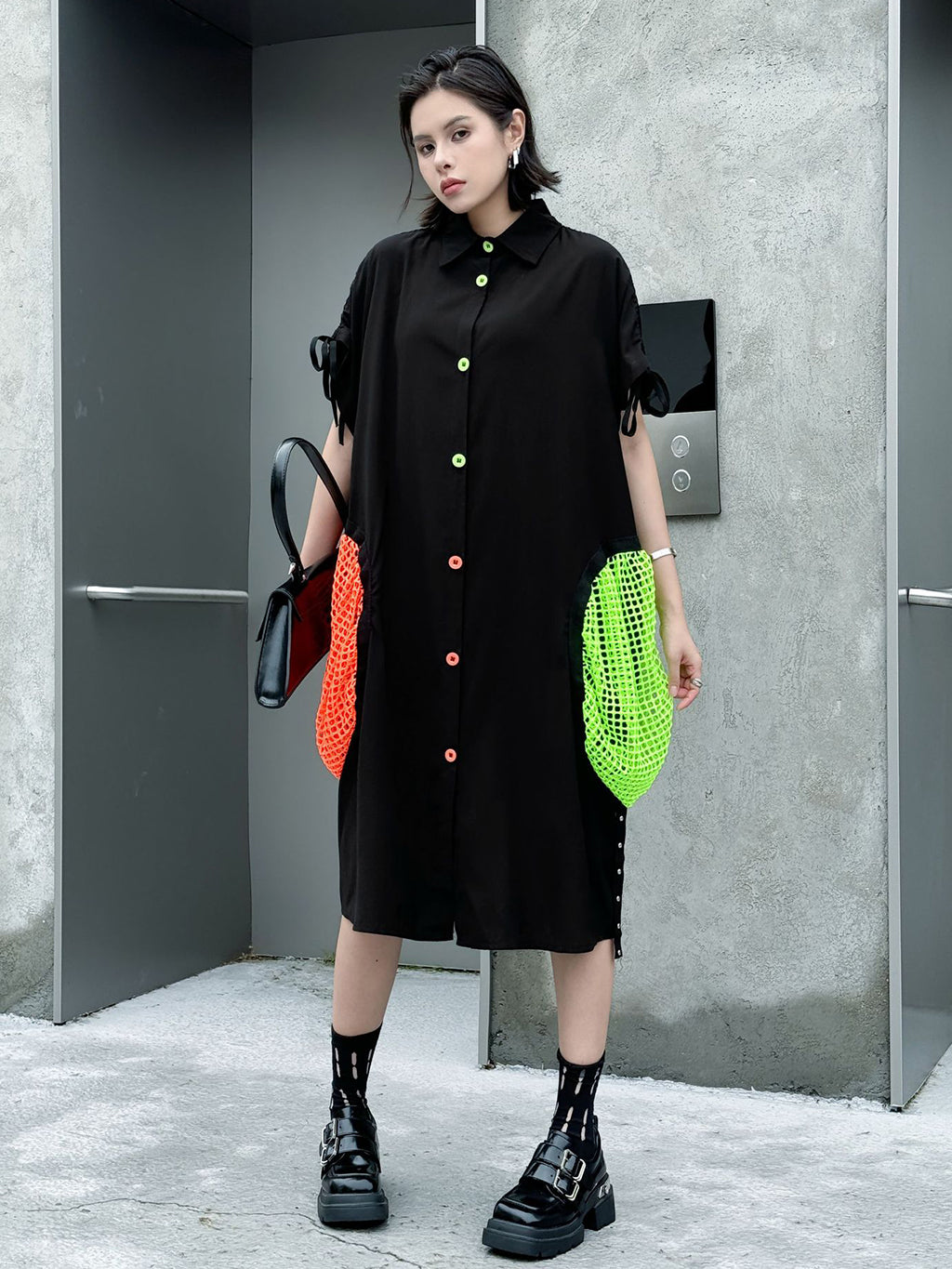 neon patch shirt dress