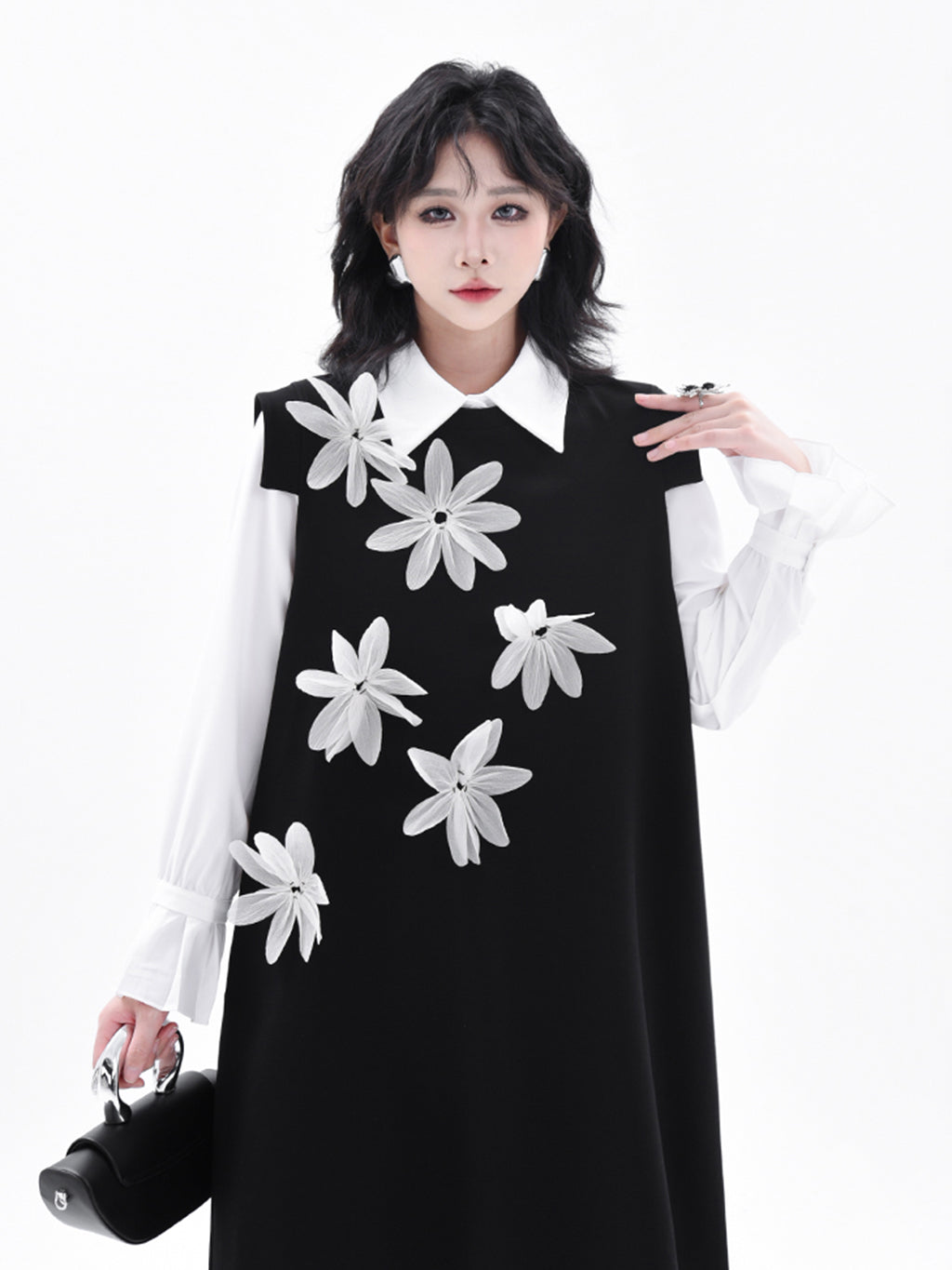 Scarf tie blouse and denim pants series 