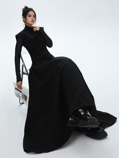 High neck long flared dress 