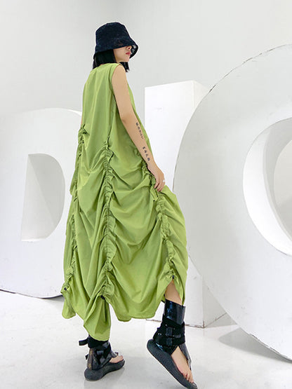 Gathered volume sleeveless dress