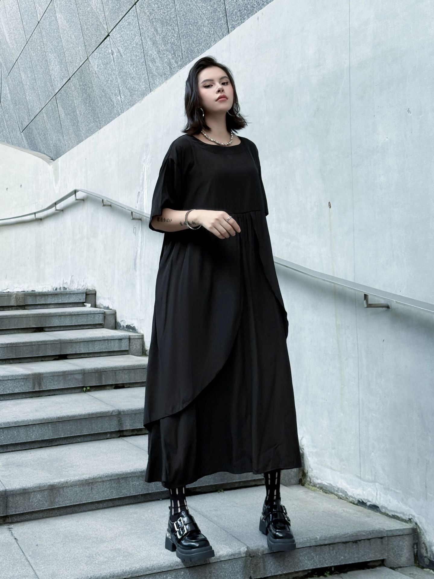 Front layered draped dress 