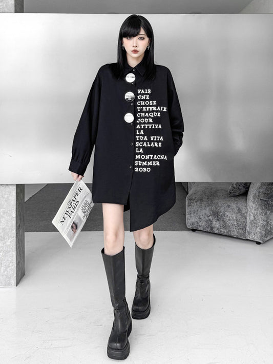 グラフィックボタンロングブラウス