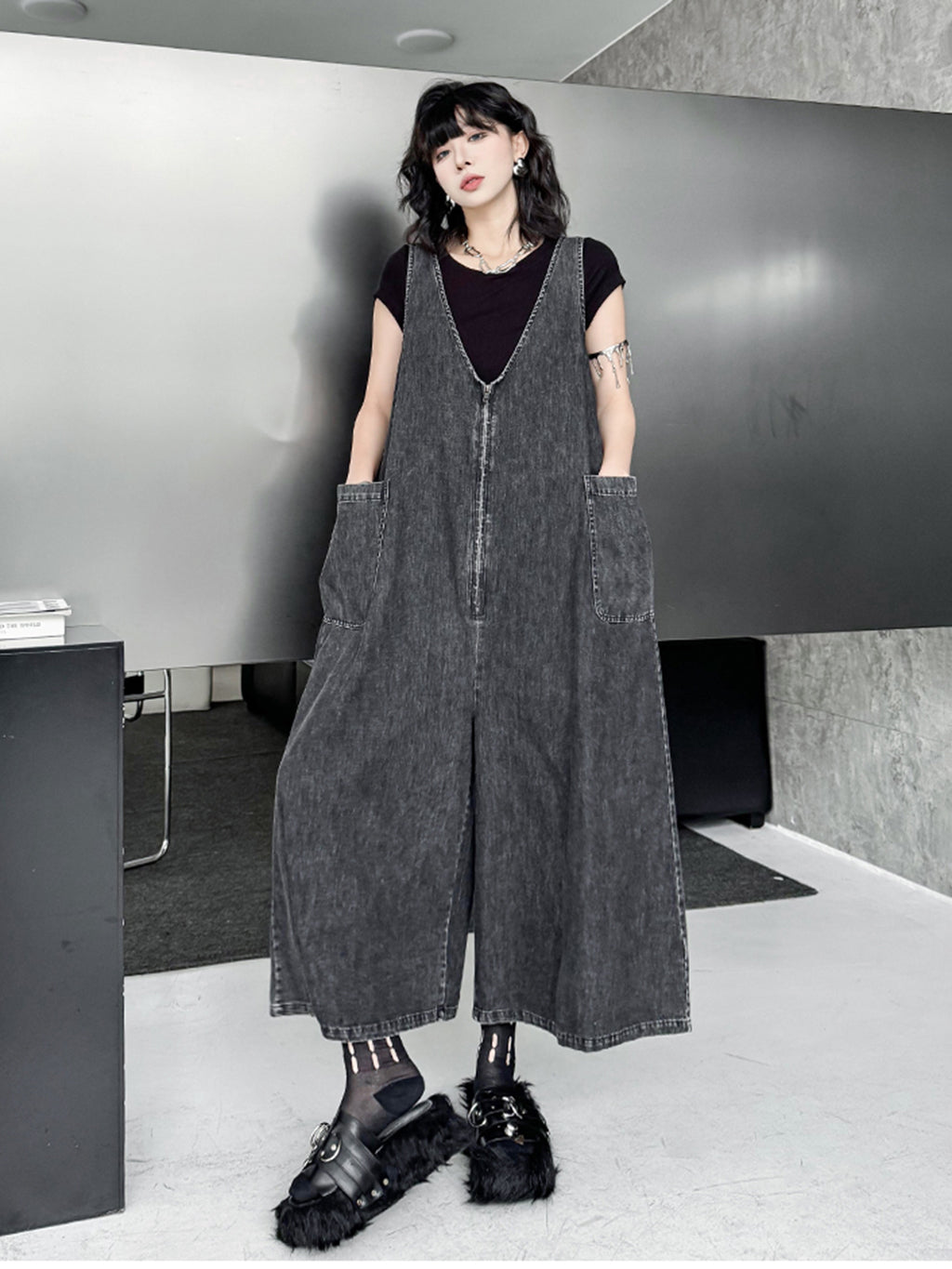 Sleeveless wide denim jumpsuit 