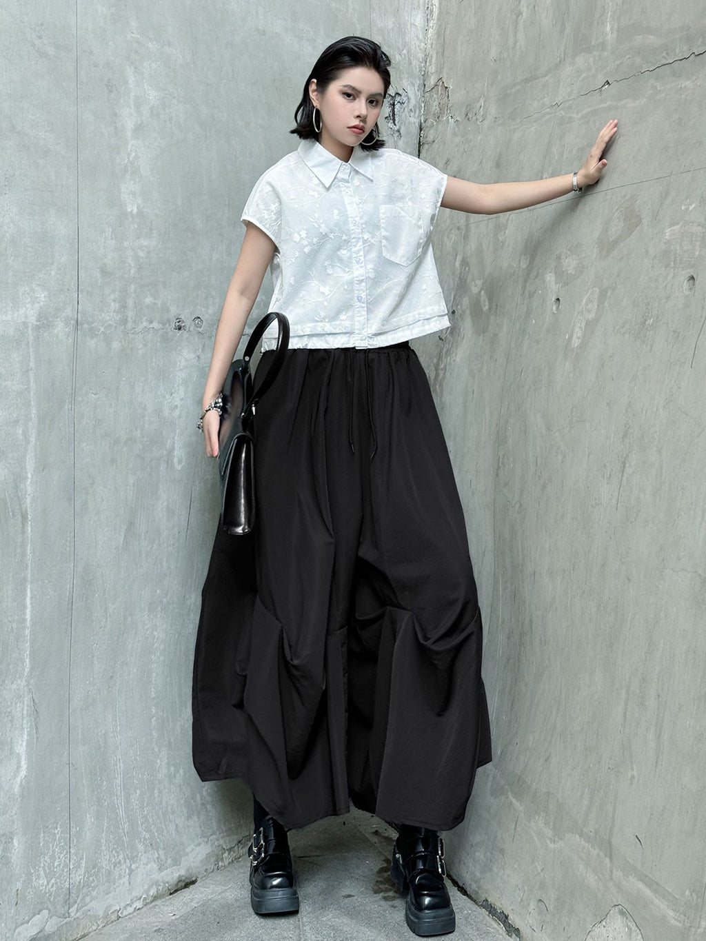 Gathered design wide pants 