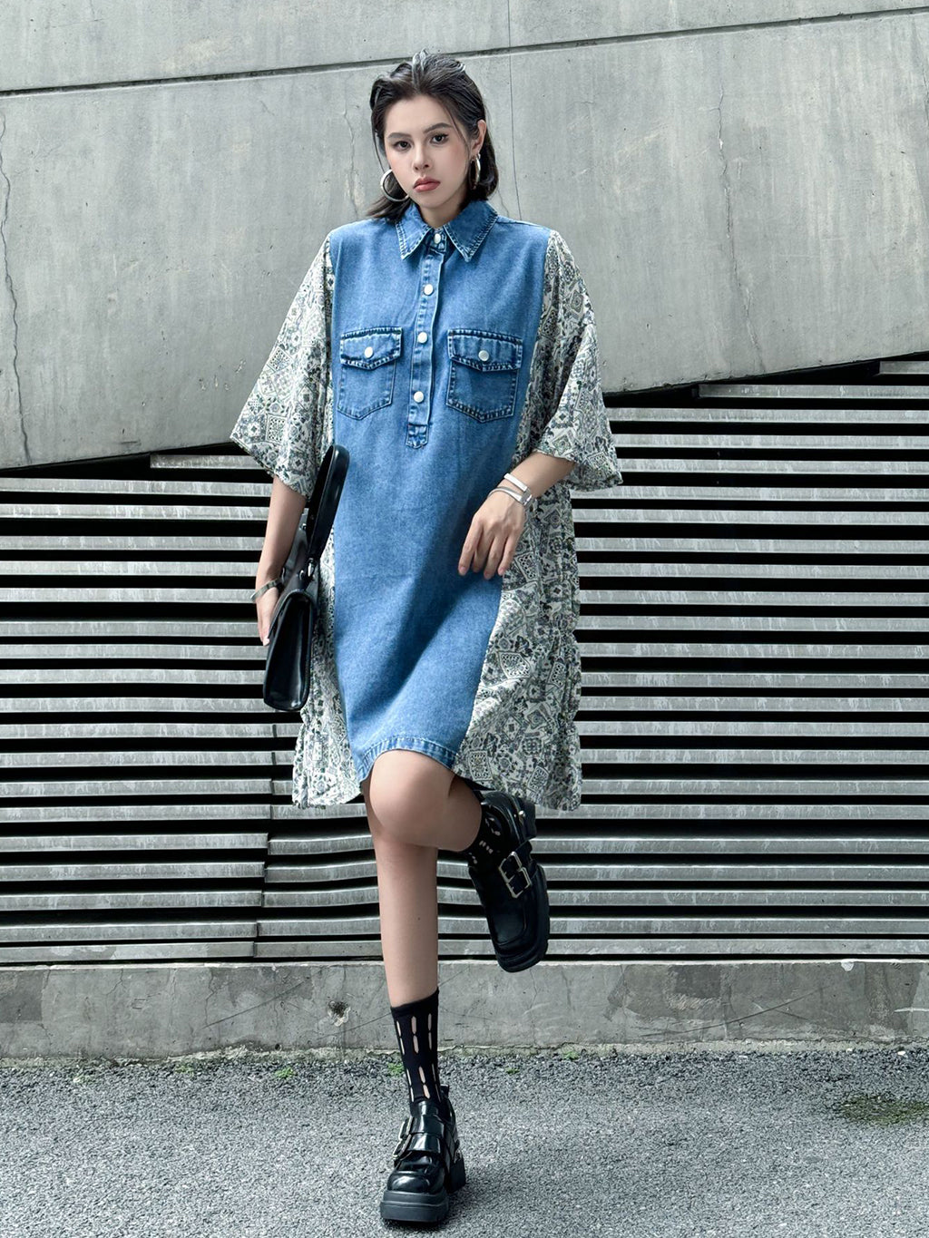 Denim Switch Pattern Dress 