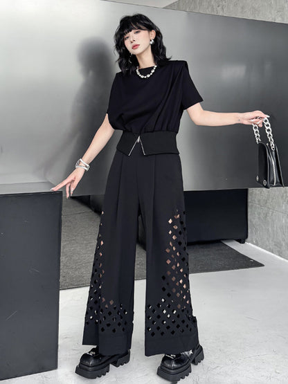 Punched wide pants 