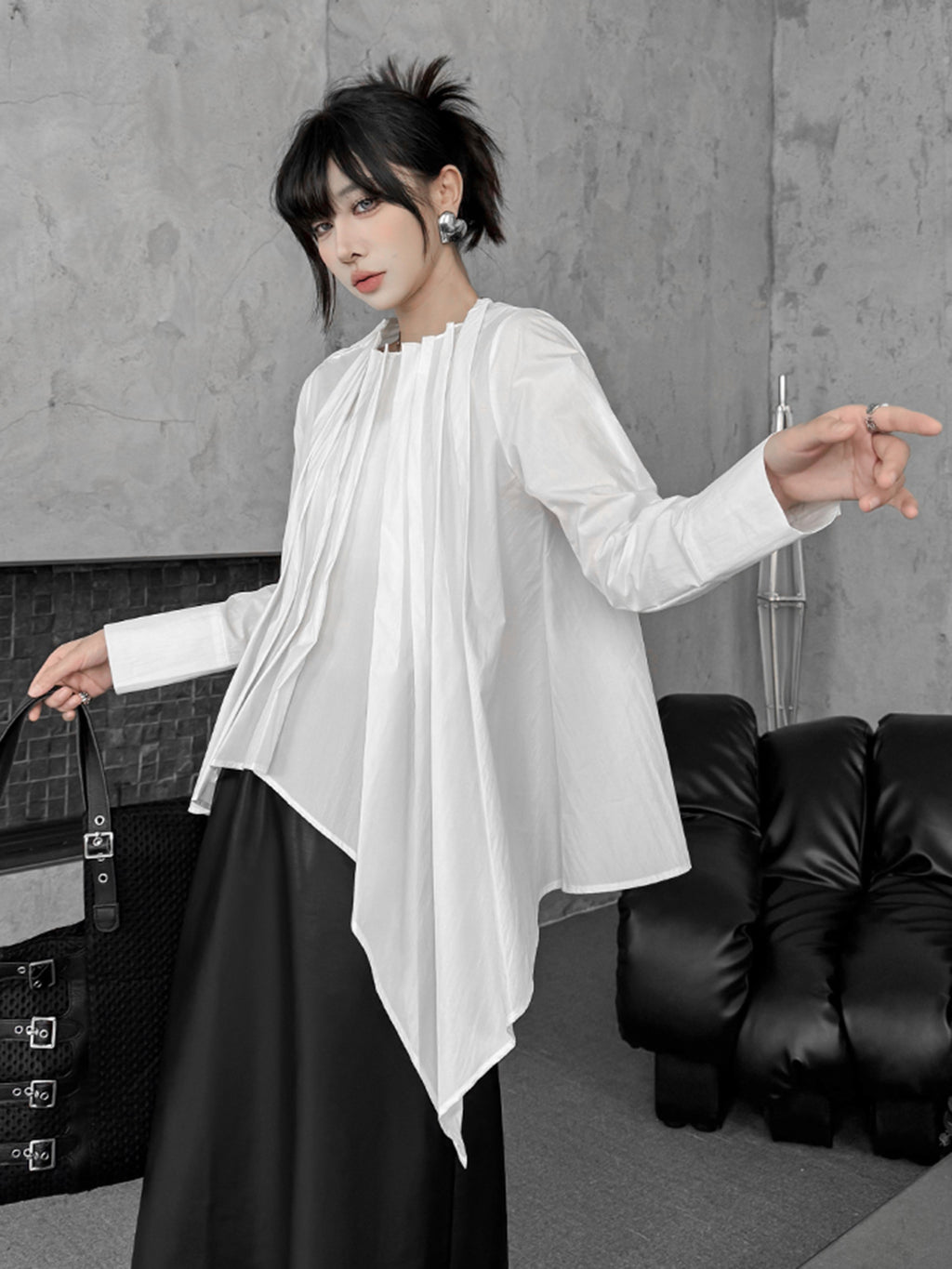 Scarf tie blouse and denim pants series 