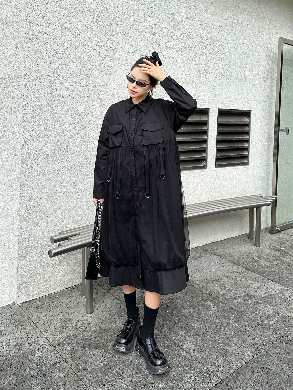 Scarf tie blouse and denim pants series 