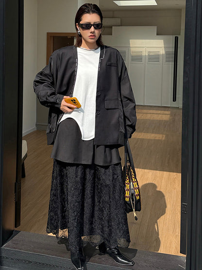 ノーカラーレイヤードジャケット