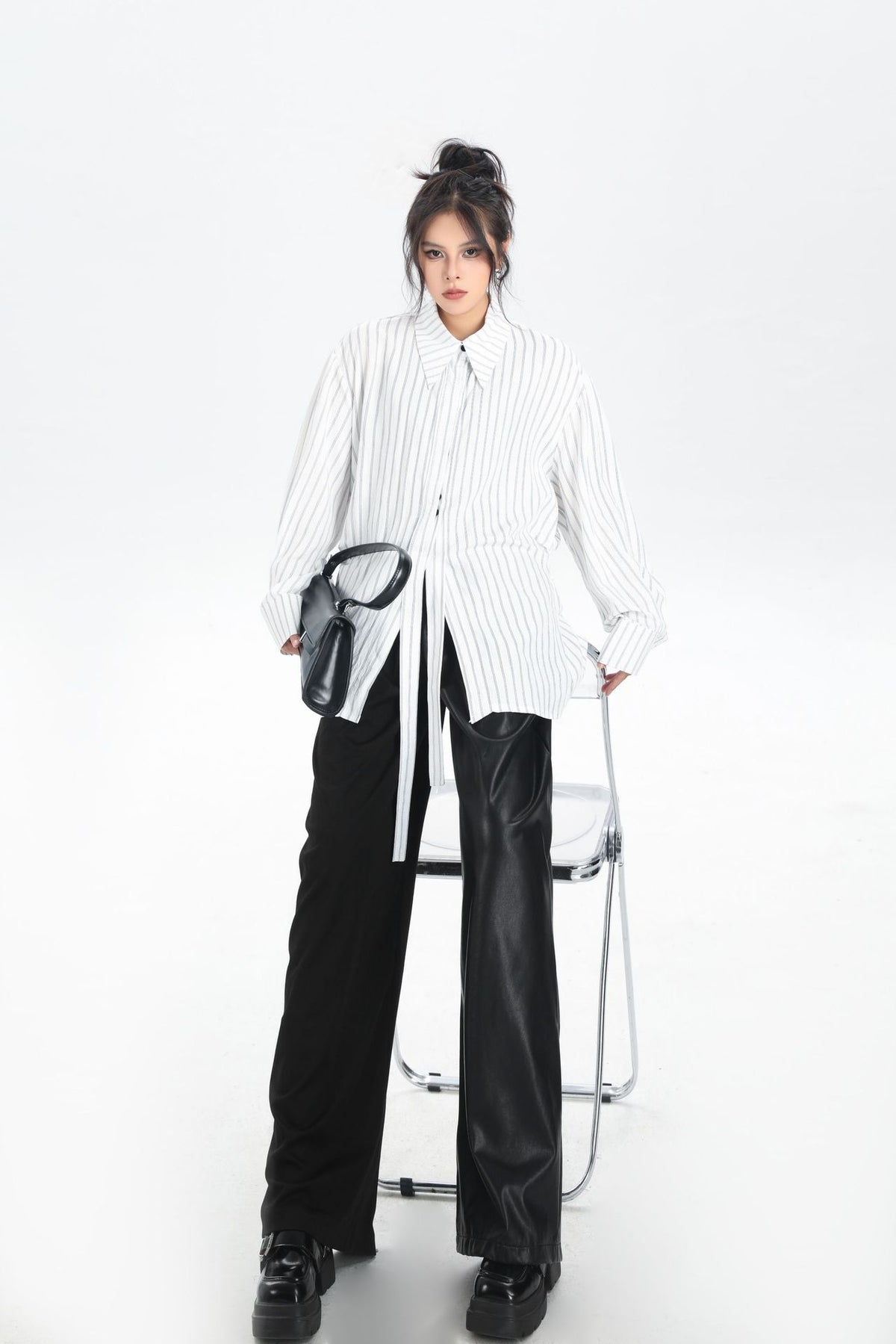 Scarf tie blouse and denim pants series 