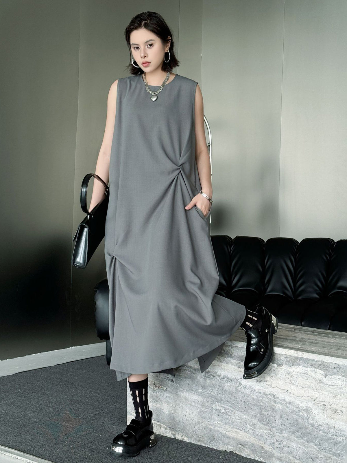 Draped sleeveless dress 