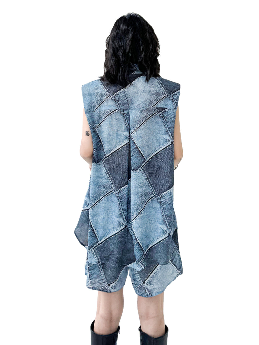Patchwork sleeveless blouse and shorts 