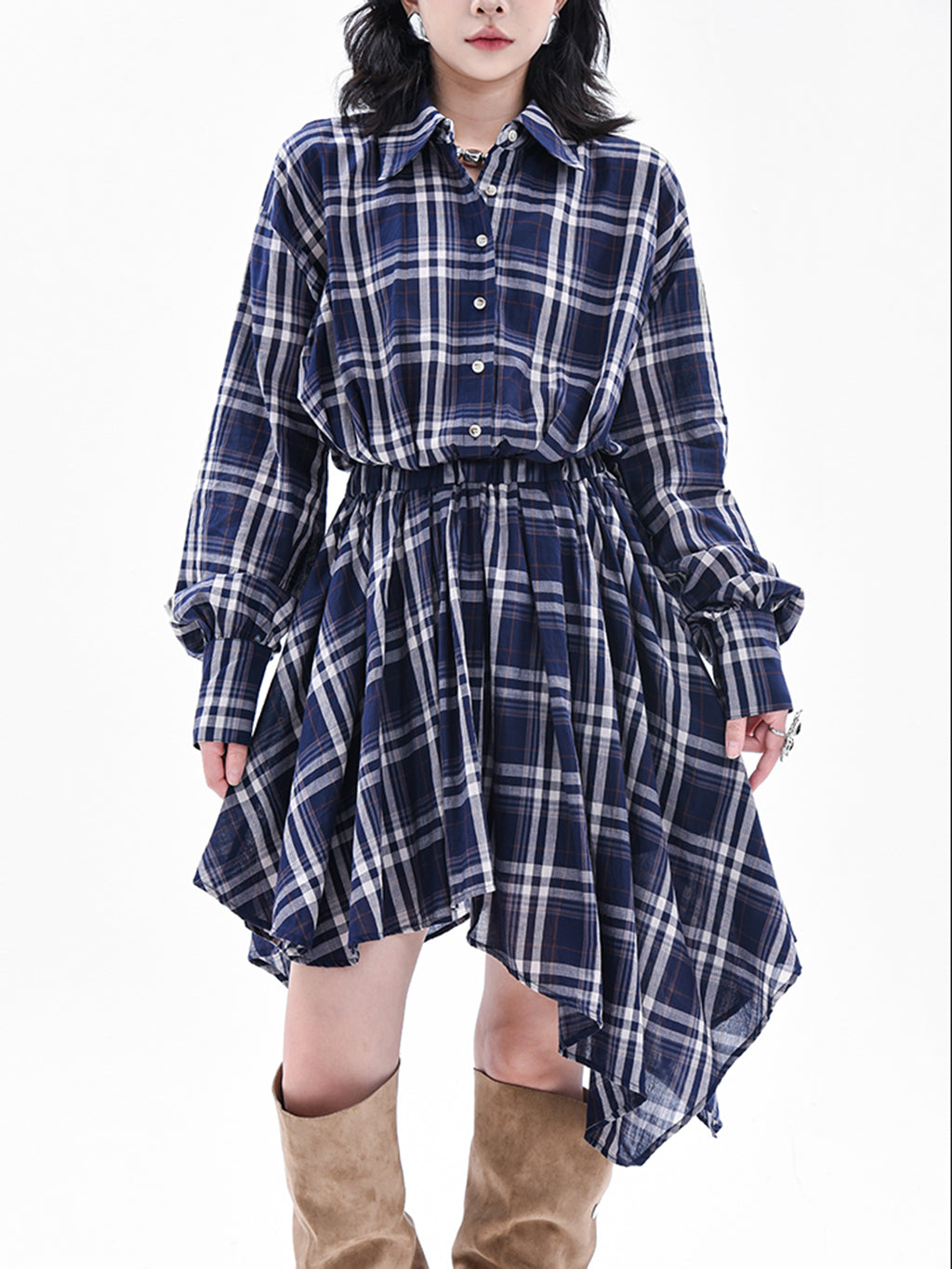 チェックシャツヘムドレス