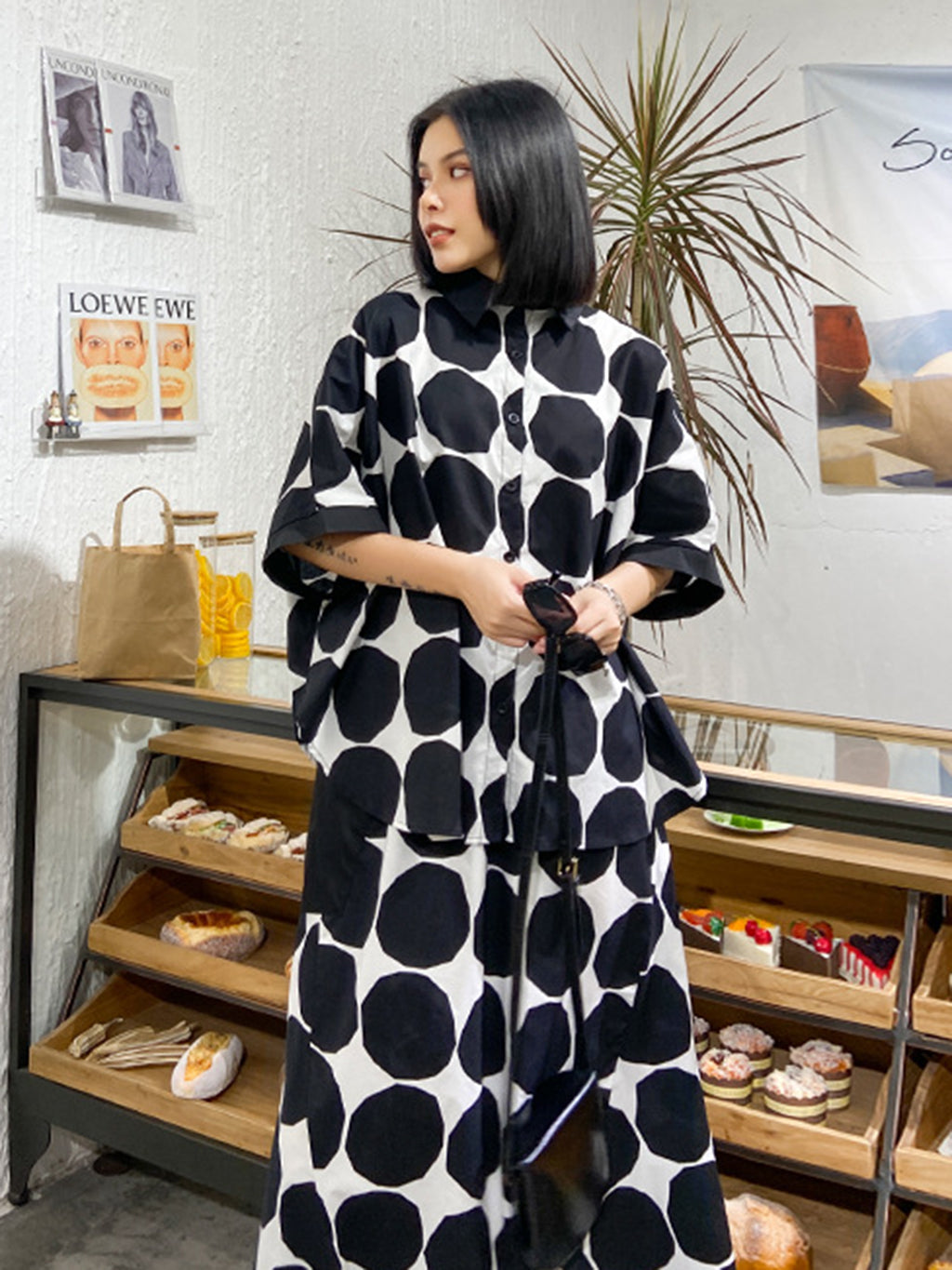 Dot block shirt and pants 