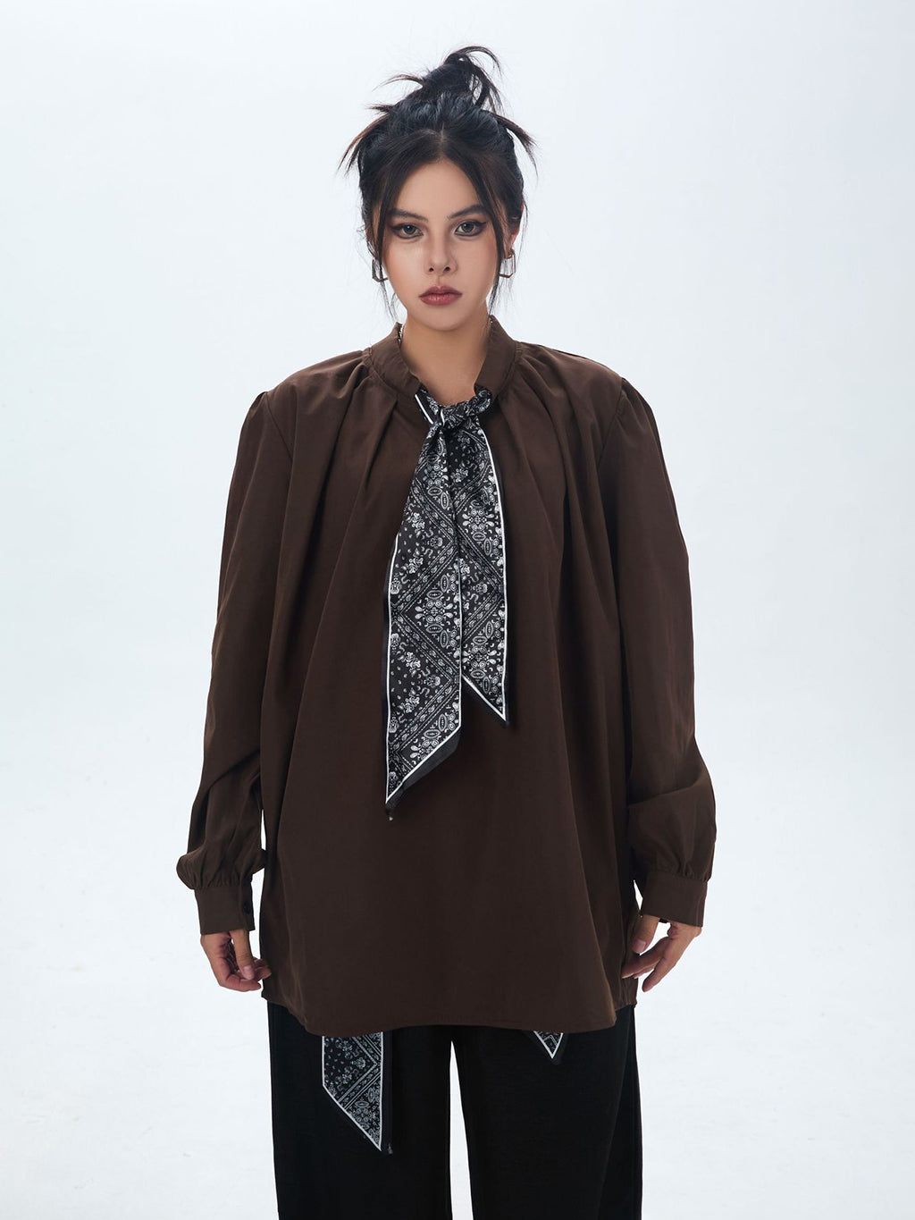Scarf tie blouse and denim pants series 