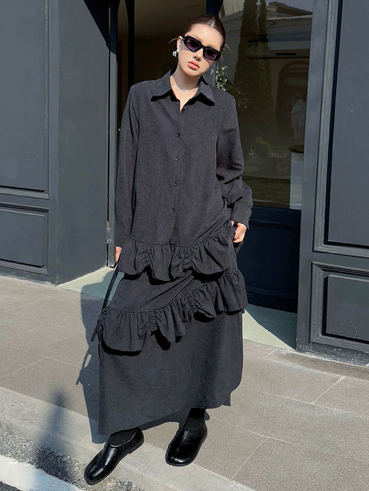 フリルレイヤードシャツドレス