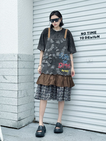 Scarf tie blouse and denim pants series 