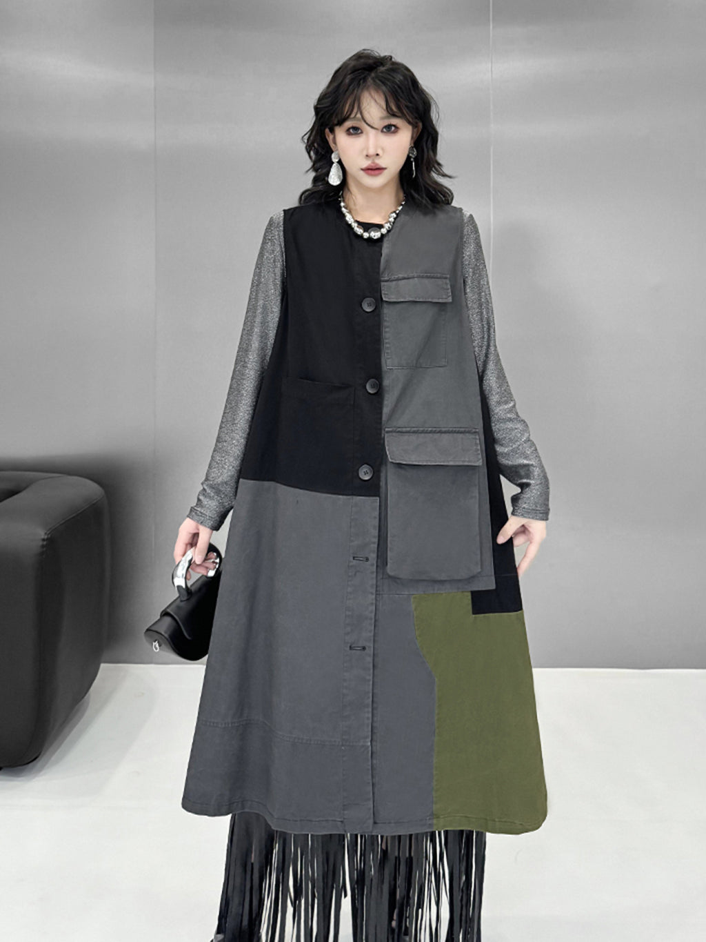 Scarf tie blouse and denim pants series 