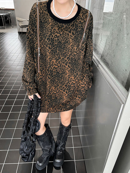 ジップアクセントレオパードプルオーバー