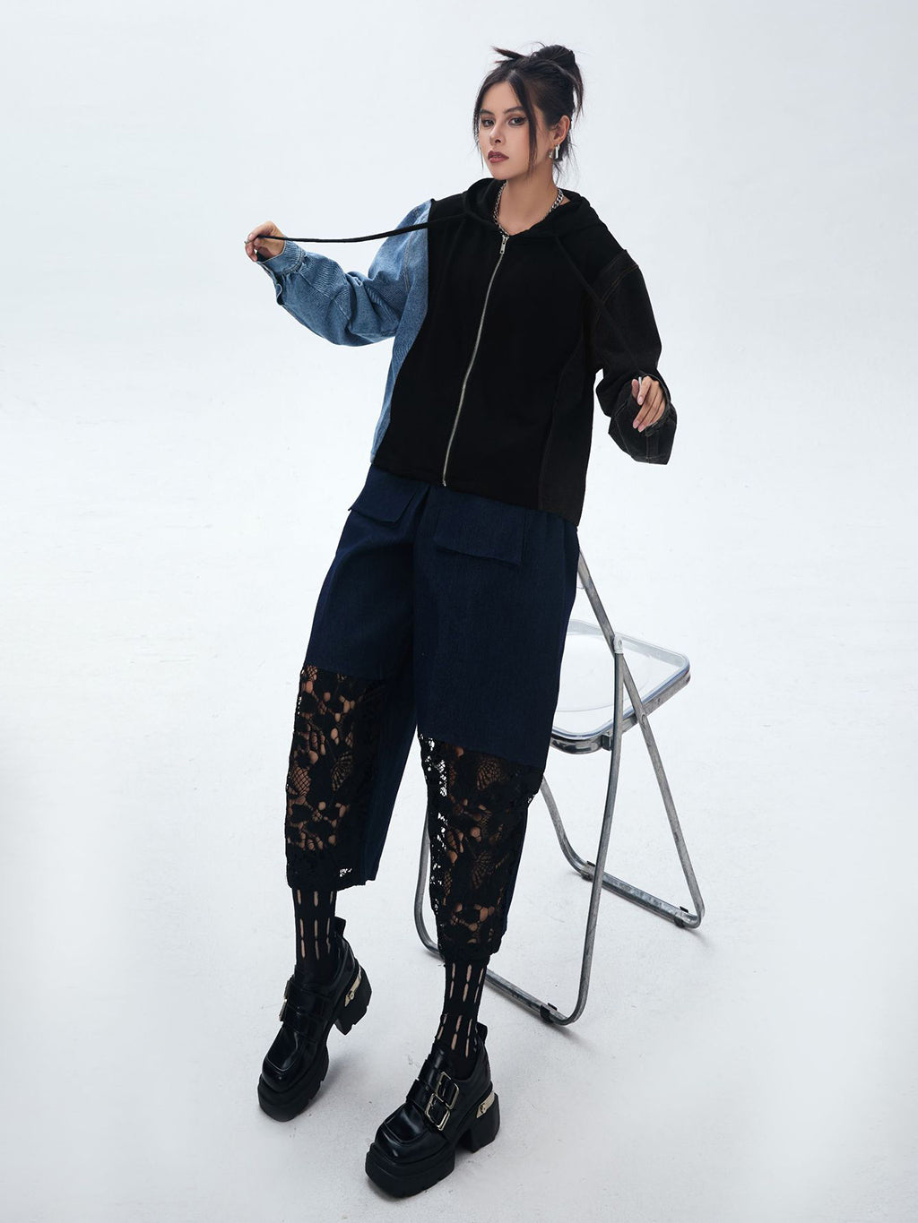 Washed Denim Docking Hoodie 