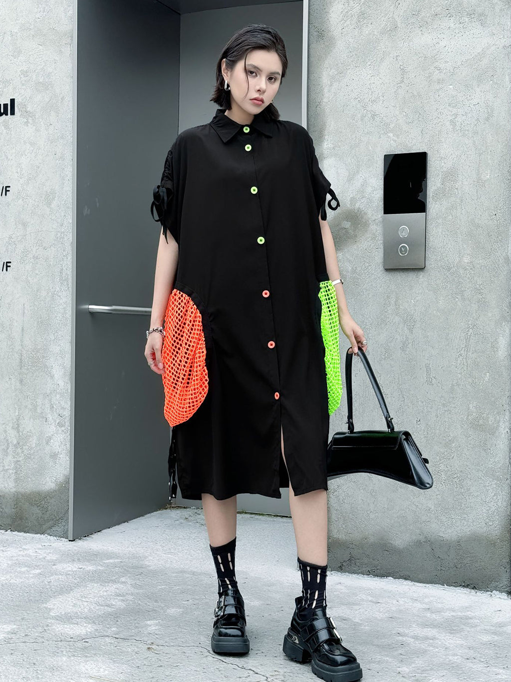 neon patch shirt dress