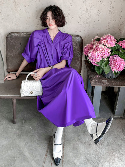 Balloon sleeve flared dress