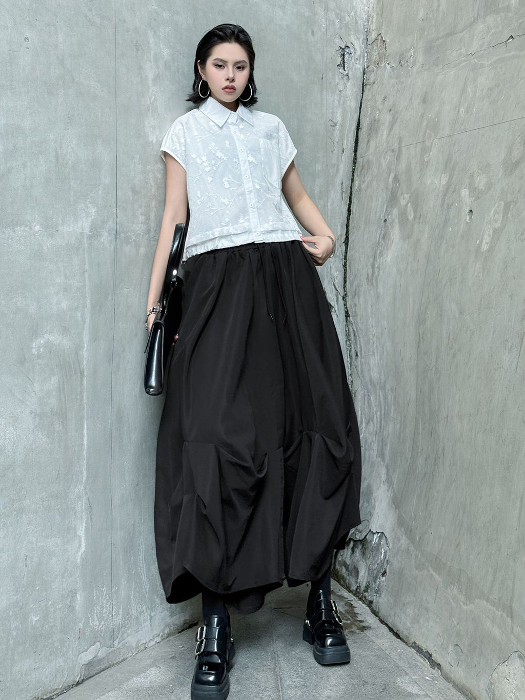 Gathered design wide pants 