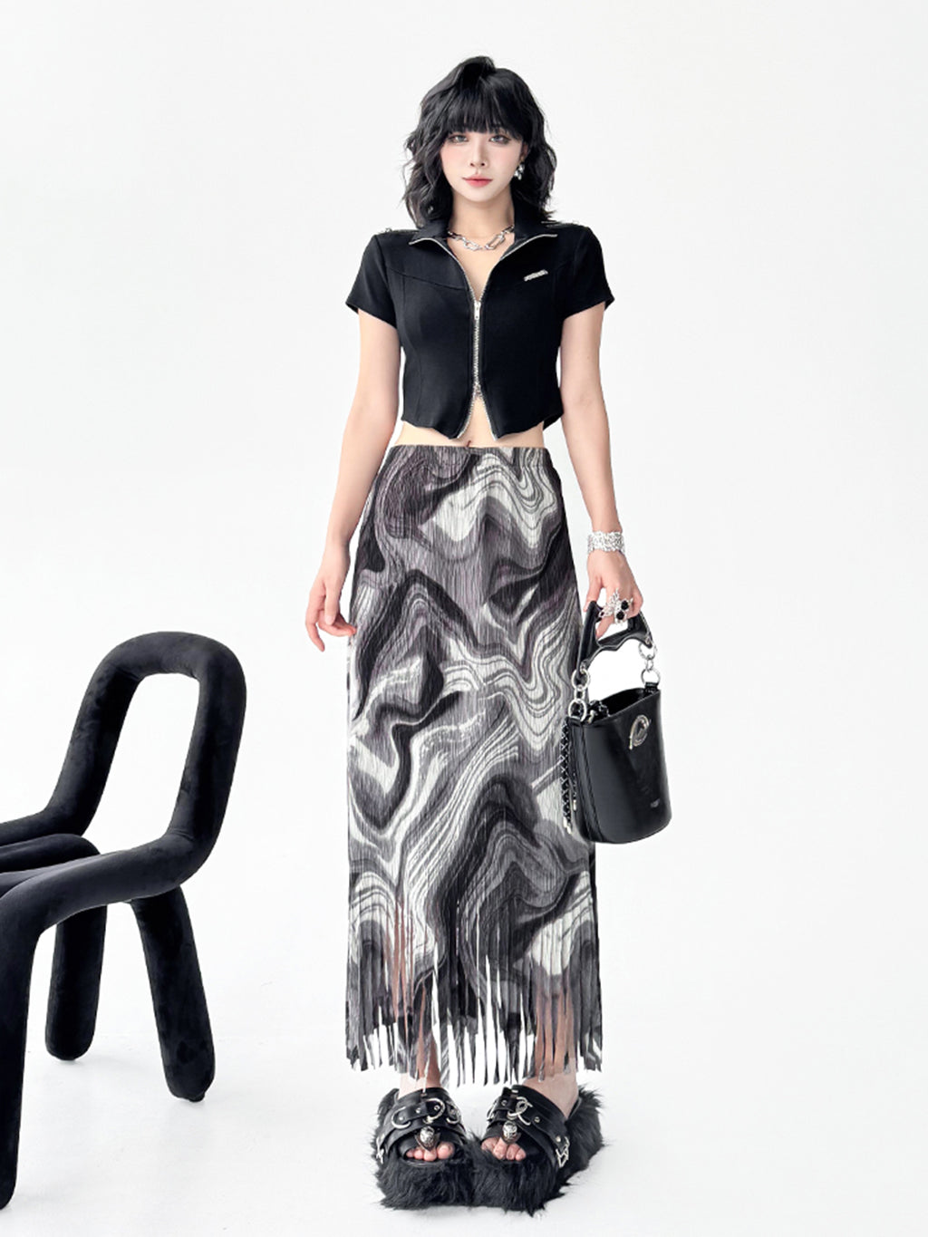 Fringe Marble Skirt 