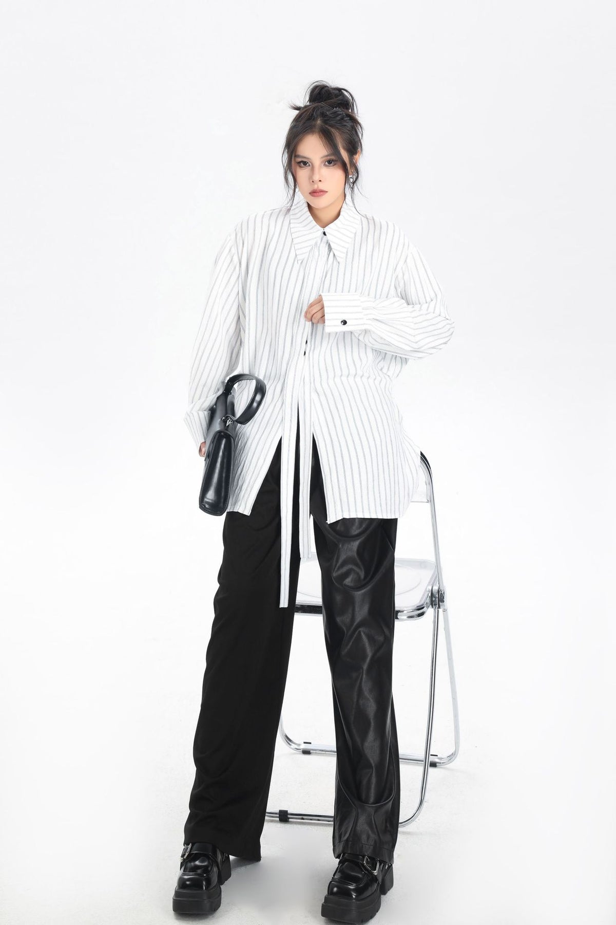 Scarf tie blouse and denim pants series 