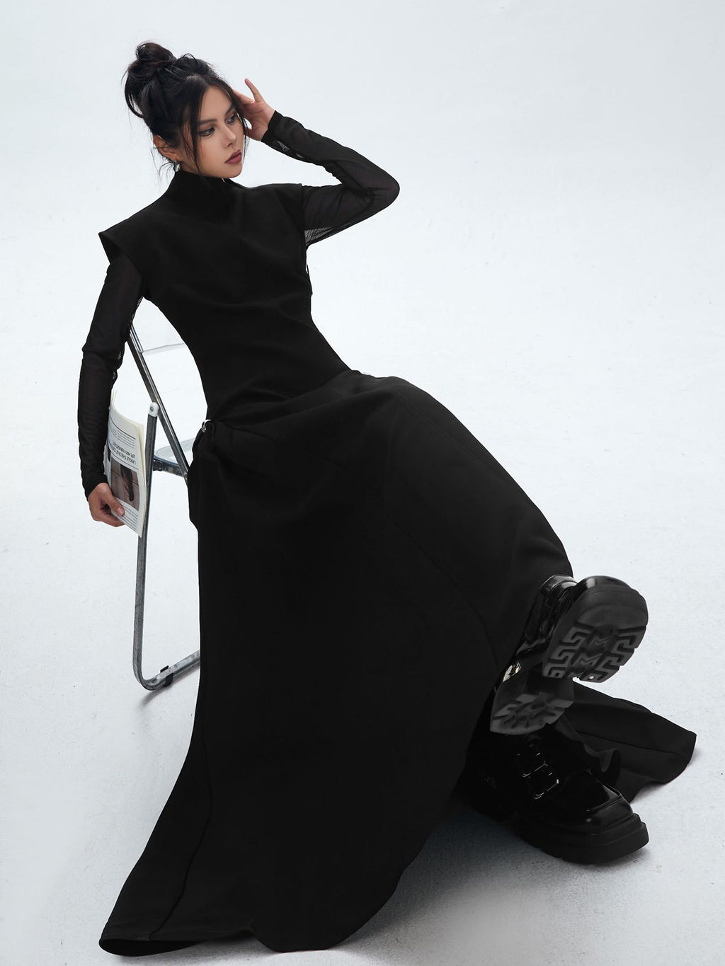High neck long flared dress 