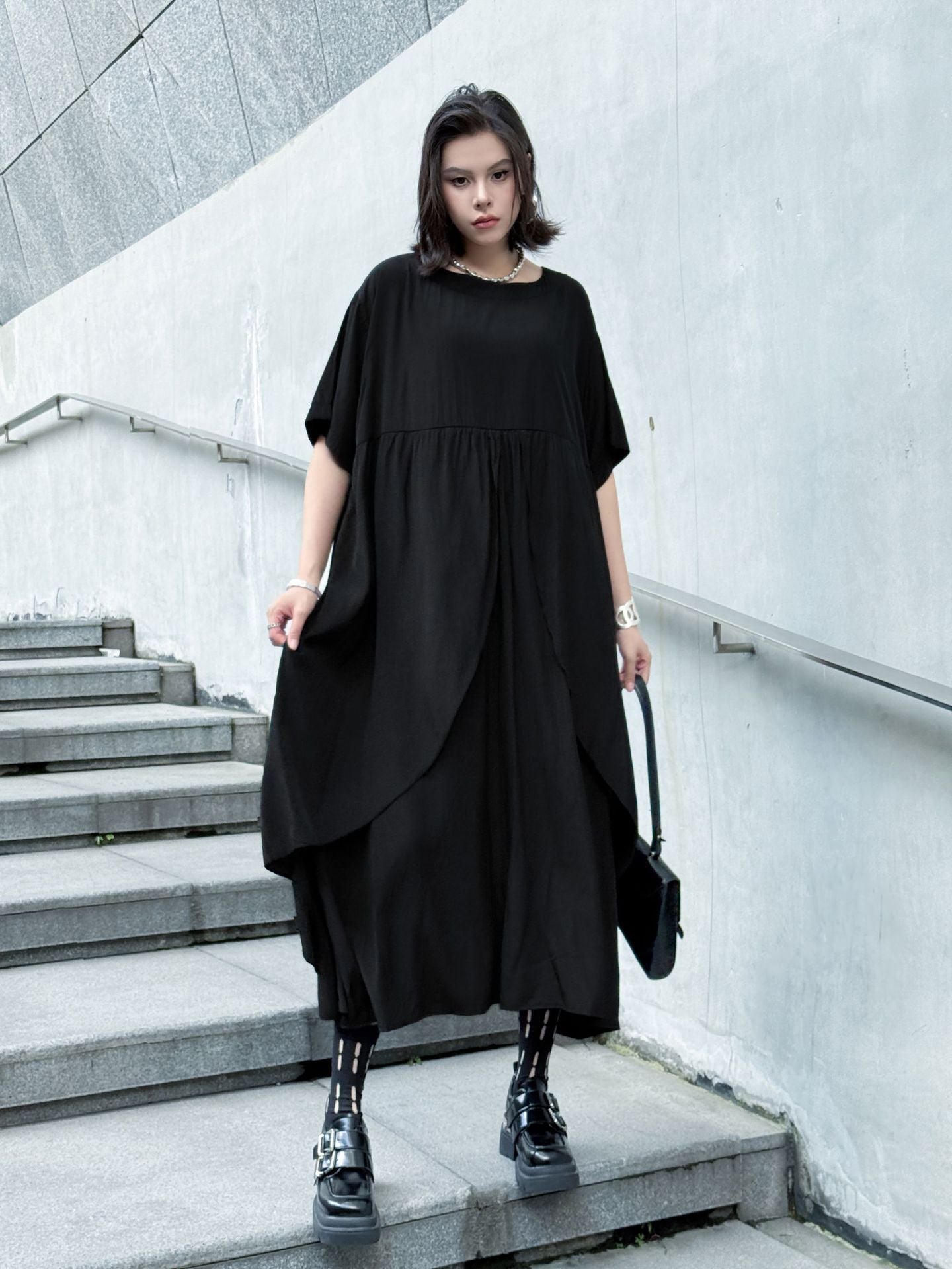 Front layered draped dress 