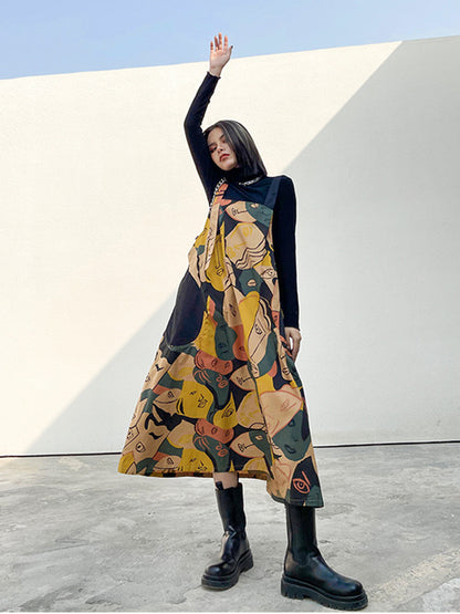 Graphic Art Suspender Dress 