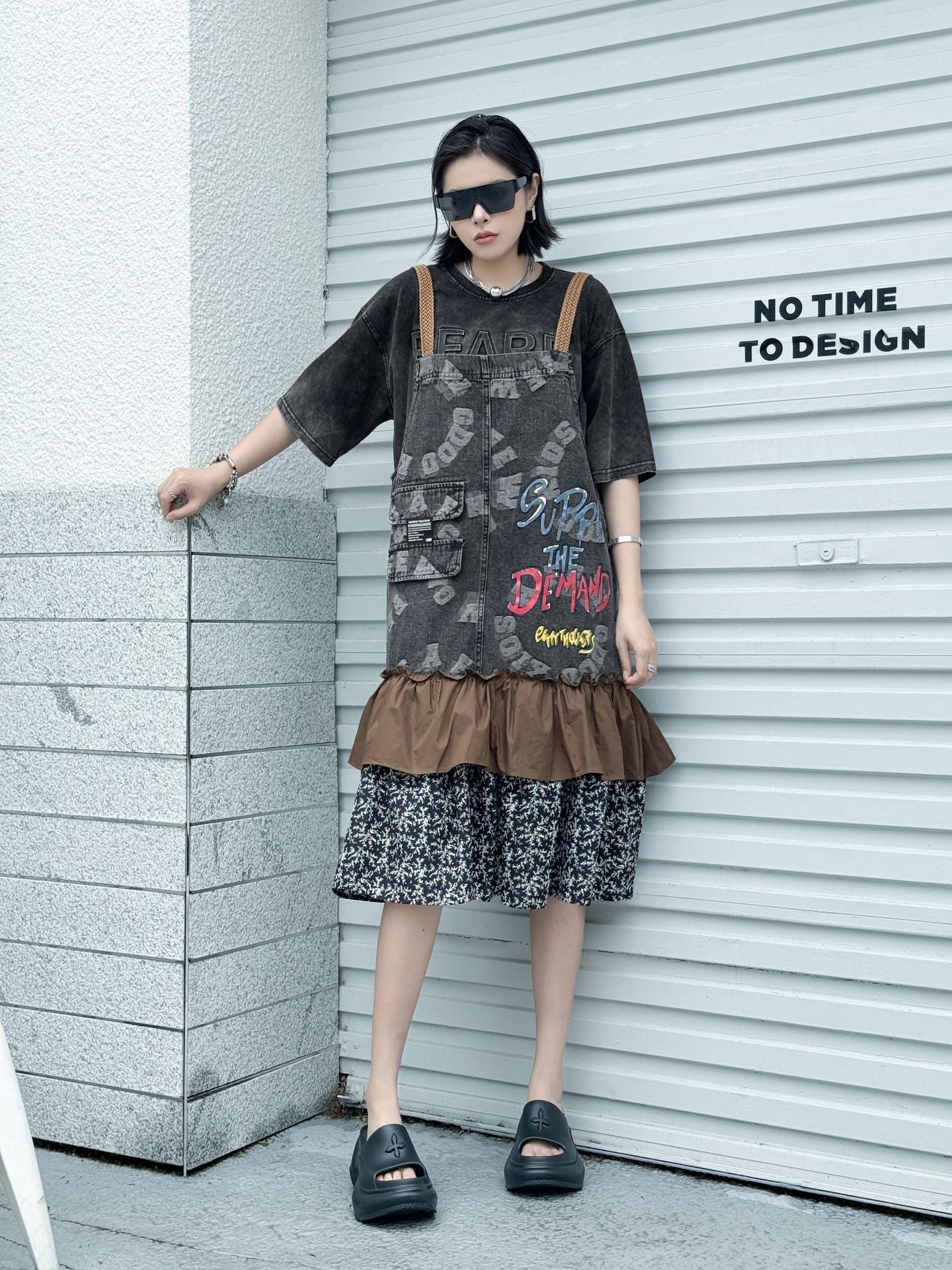 Scarf tie blouse and denim pants series 