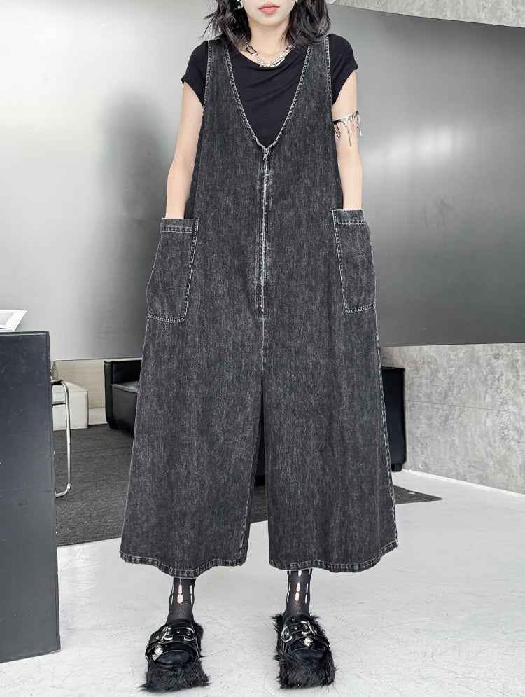 Sleeveless wide denim jumpsuit 