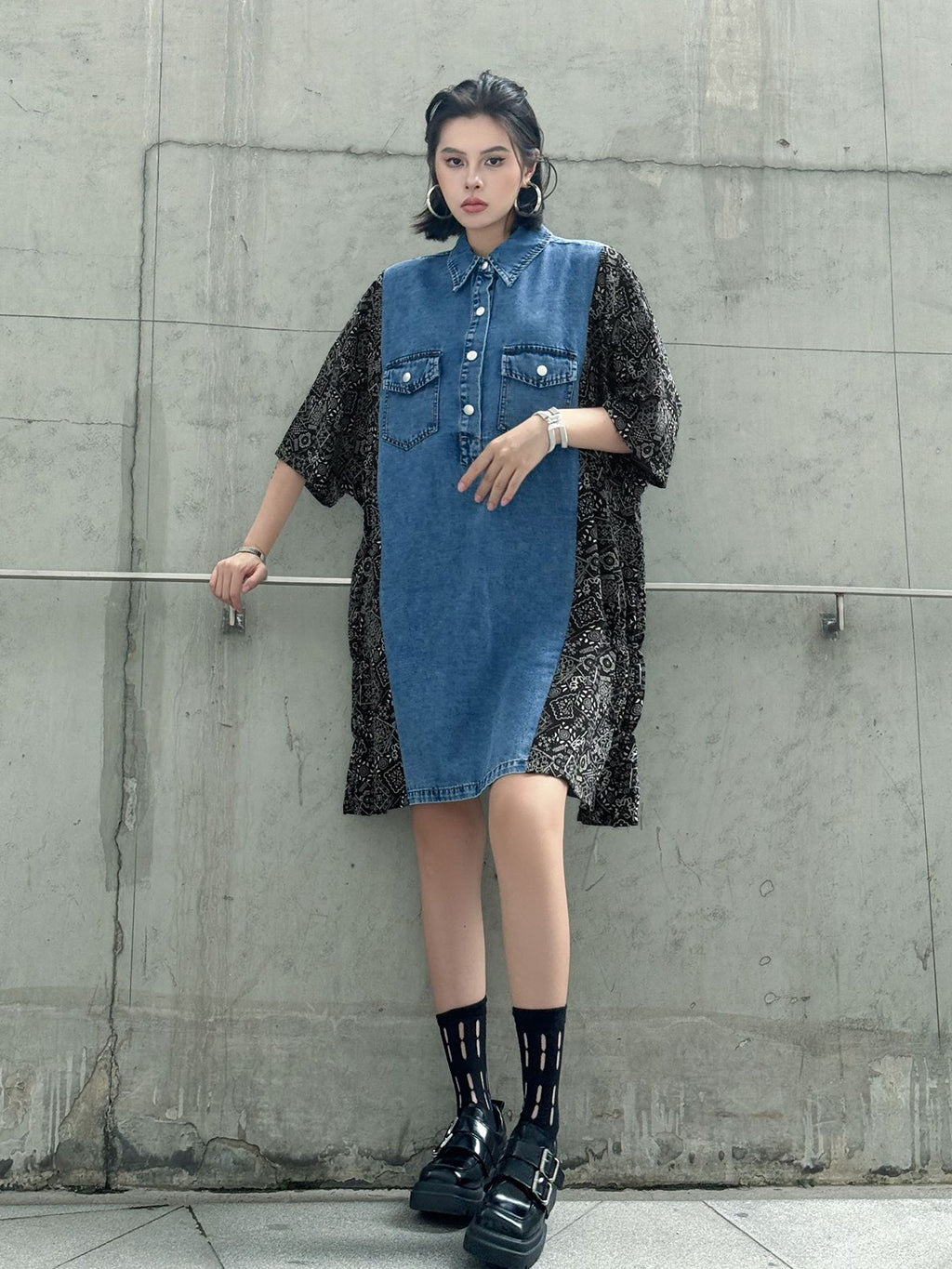 Denim Switch Pattern Dress 