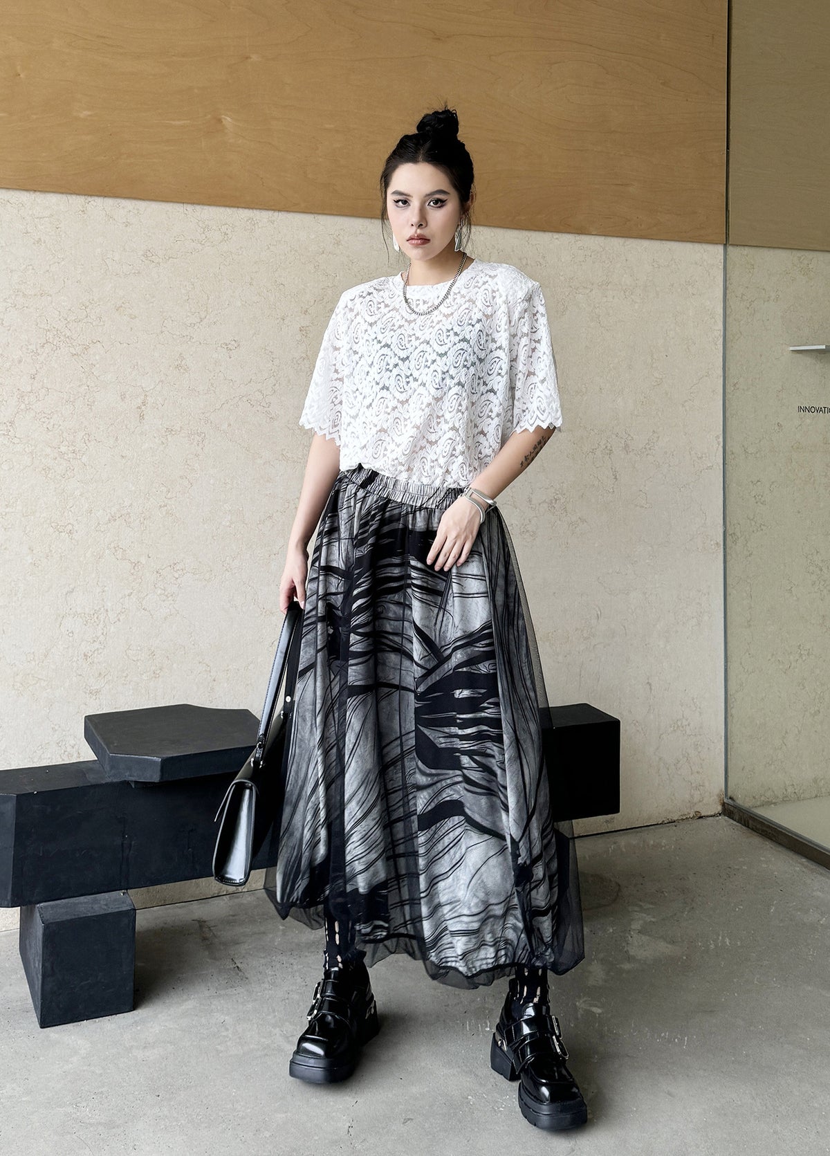 Scarf tie blouse and denim pants series 